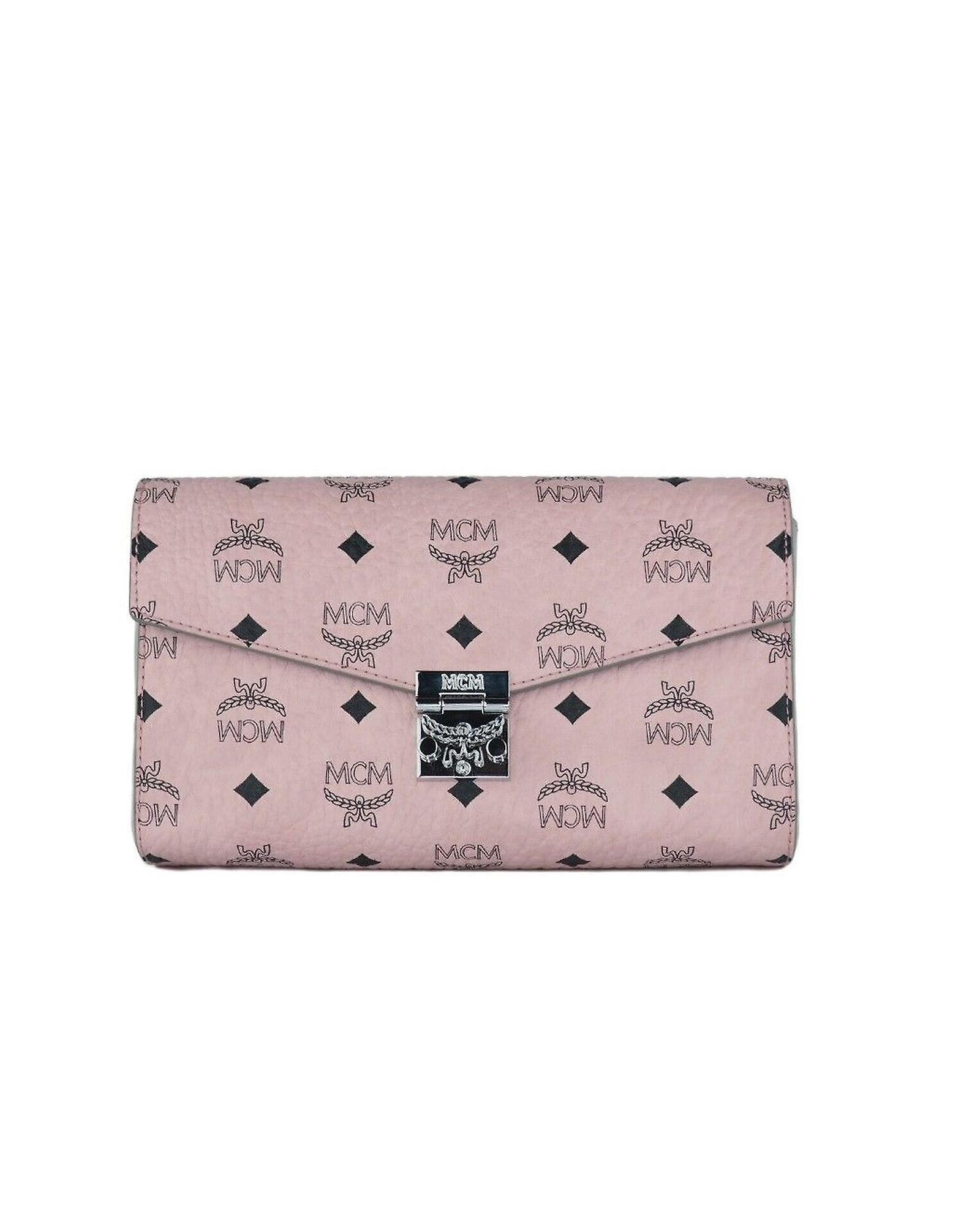 MCM Signature Diamond Logo Leather Clutch Crossbody Handbag
