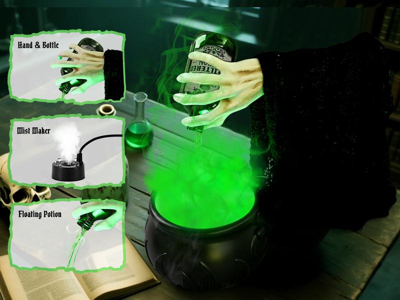 Product Introduction of Halloween Decorations Indoor - Cauldron Halloween Decor with Magic Floating Potion Bottles and Diffuser - Black Plastic Witches Bowl Hocus Pocus Party Decoration for Spooky Vintage Home Kitchen Table, Well Soon Gift 12