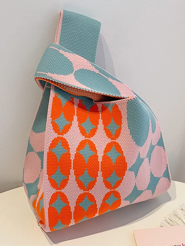 Contrast Color Rhombic Bags Woven Handbag