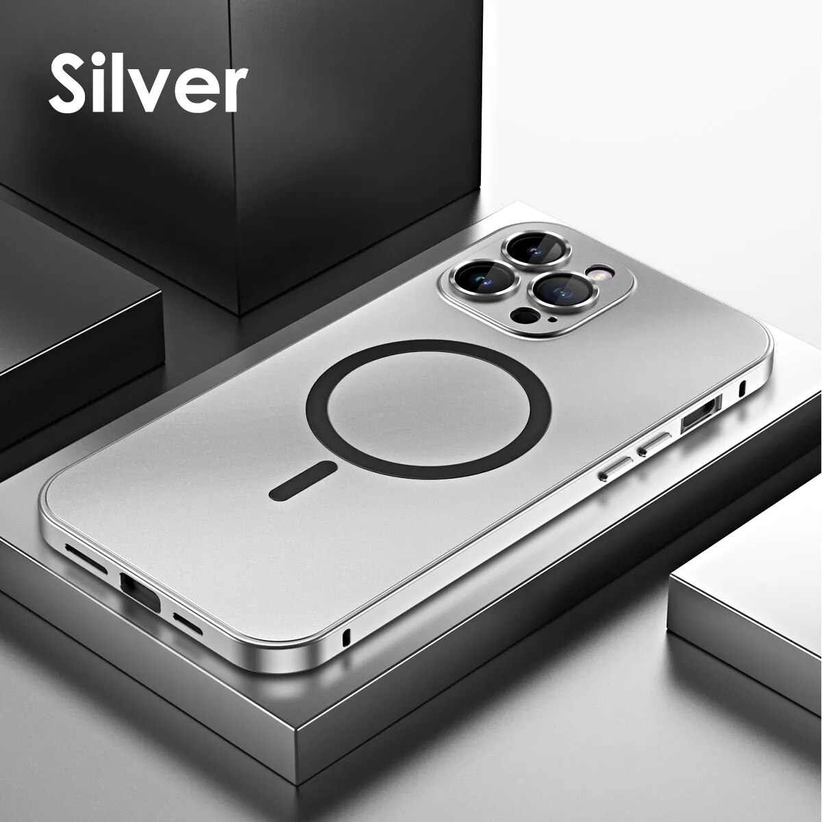Aluminum Alloy Magnetic Protective Case Magsafe Wireless Charging HD Glass Lens iPhone Case