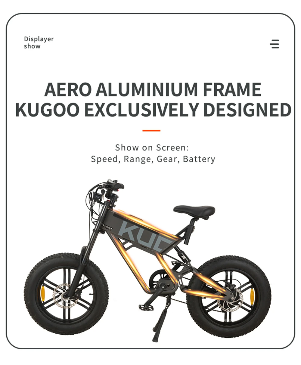 KUGOO T01 Elcykel 48V 500W Motor 13Ah Batteri 20X4.0 tum Hydrauliska Bromsar 50-65KM Körsträcka 150KG Last - Svart