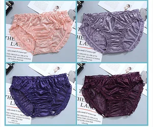 Glossy Solid Color Thin Lace Ruffle Briefs