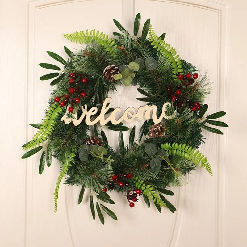 18 Inch Christmas Door Wreath With Sign LED Light For Wedding Party Wall Decor