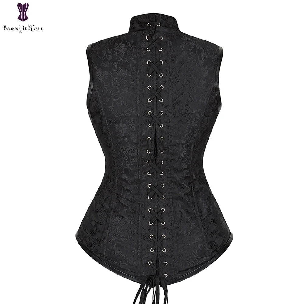 Women's Gothic Steampunk Corset Vest Brown Steel Boned Vintage Sexy Underbust Corsets and Bustiers Shapewear Corselet