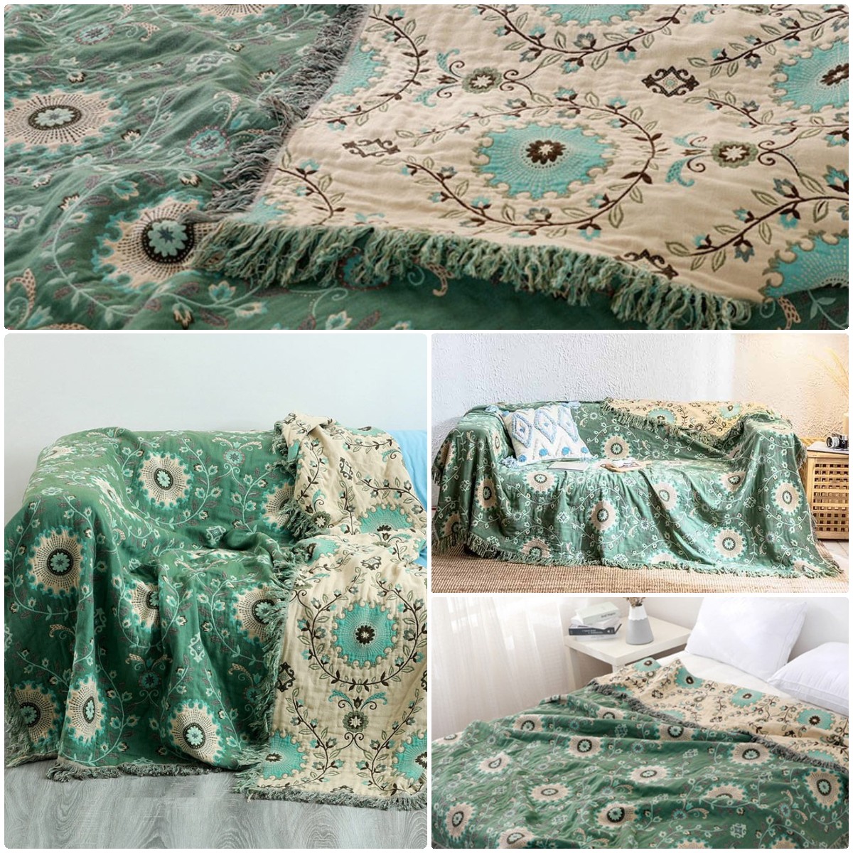 Ownkoti Retro Cotton Gauze Reversible Tassel Quilt Quilts Ownkoti 1