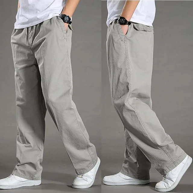 Men's Cargo Pants Cargo Trousers Trousers Elastic Waist Straight Leg Plain Outdoor Sports