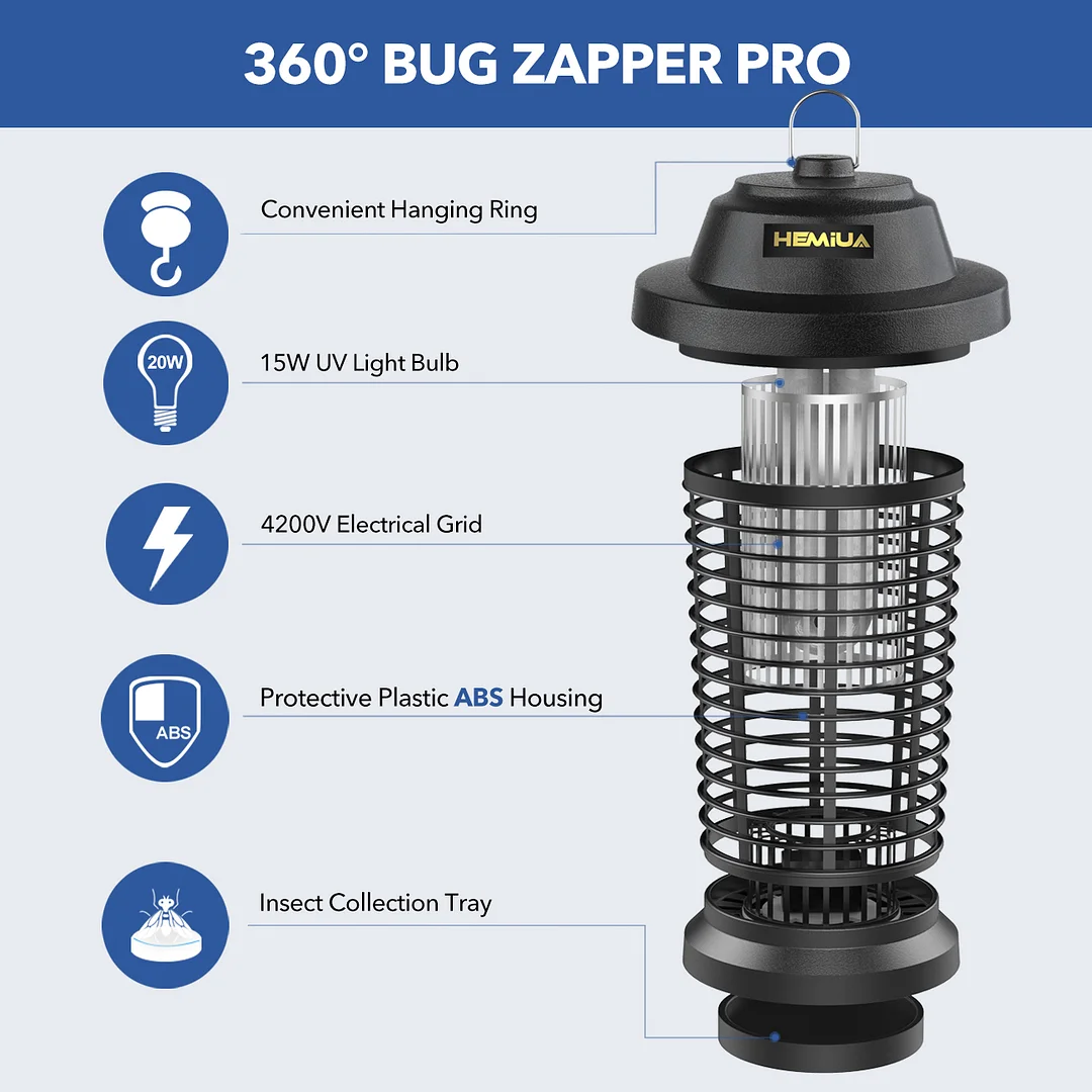HEMIUA Electric Bug Zapper, Mosquito Zapper for Outdoor, Insect Killer