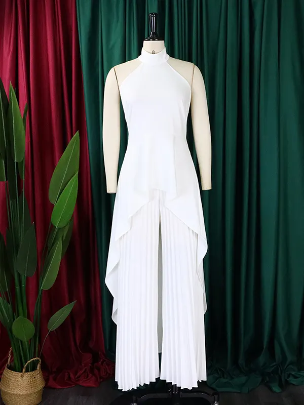 Solid Color Lace Hollow Sleeveless Suit