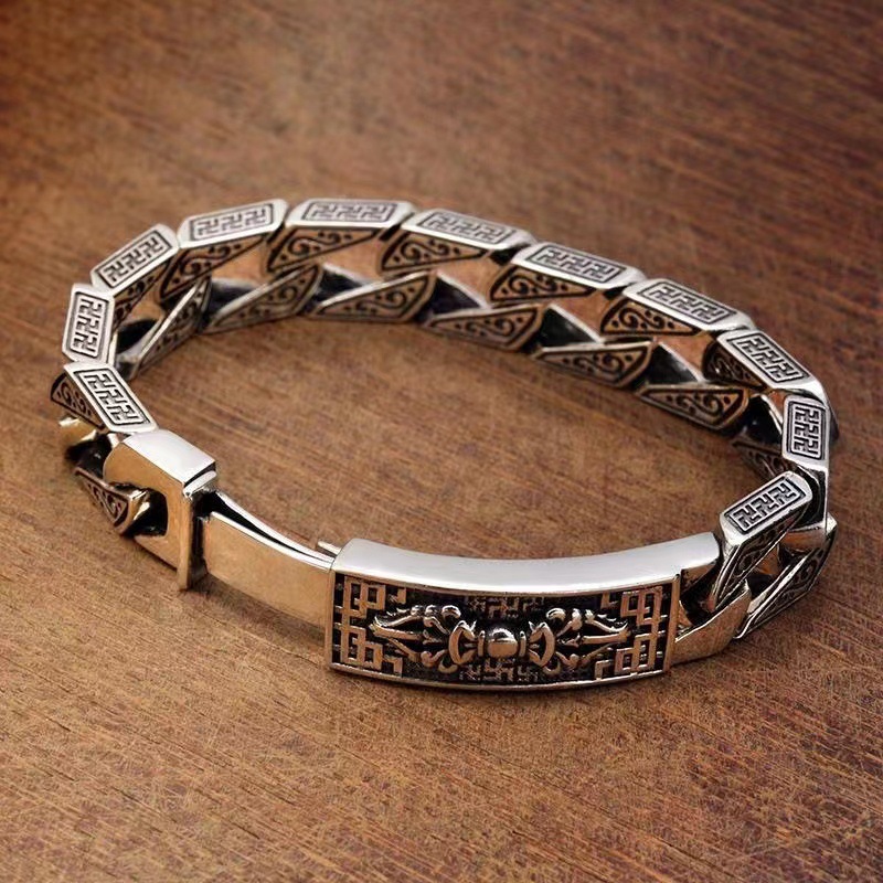 S925 Mens Six-syllable Mantra Vajra Bracelet