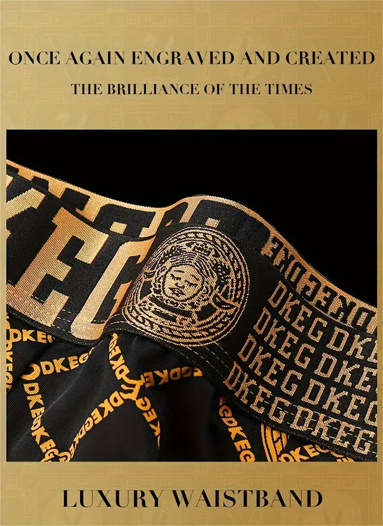 dkeg 6pcs mens ice silk boxer briefs luxury style golden print antibacterial breathable comfy boxer trunks elastic sports shorts mens casual underwear for daily wear details 2