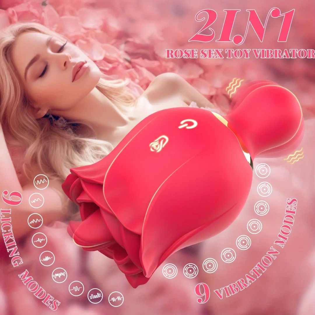 2 In 1 Rose Toy Clitoral Stimulator Tongue Licking Massager