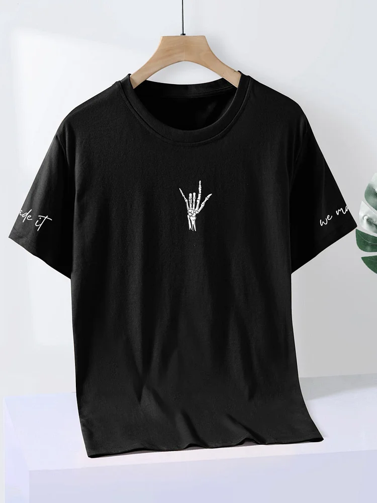 Men Skeleton And Slogan Graphic Tee