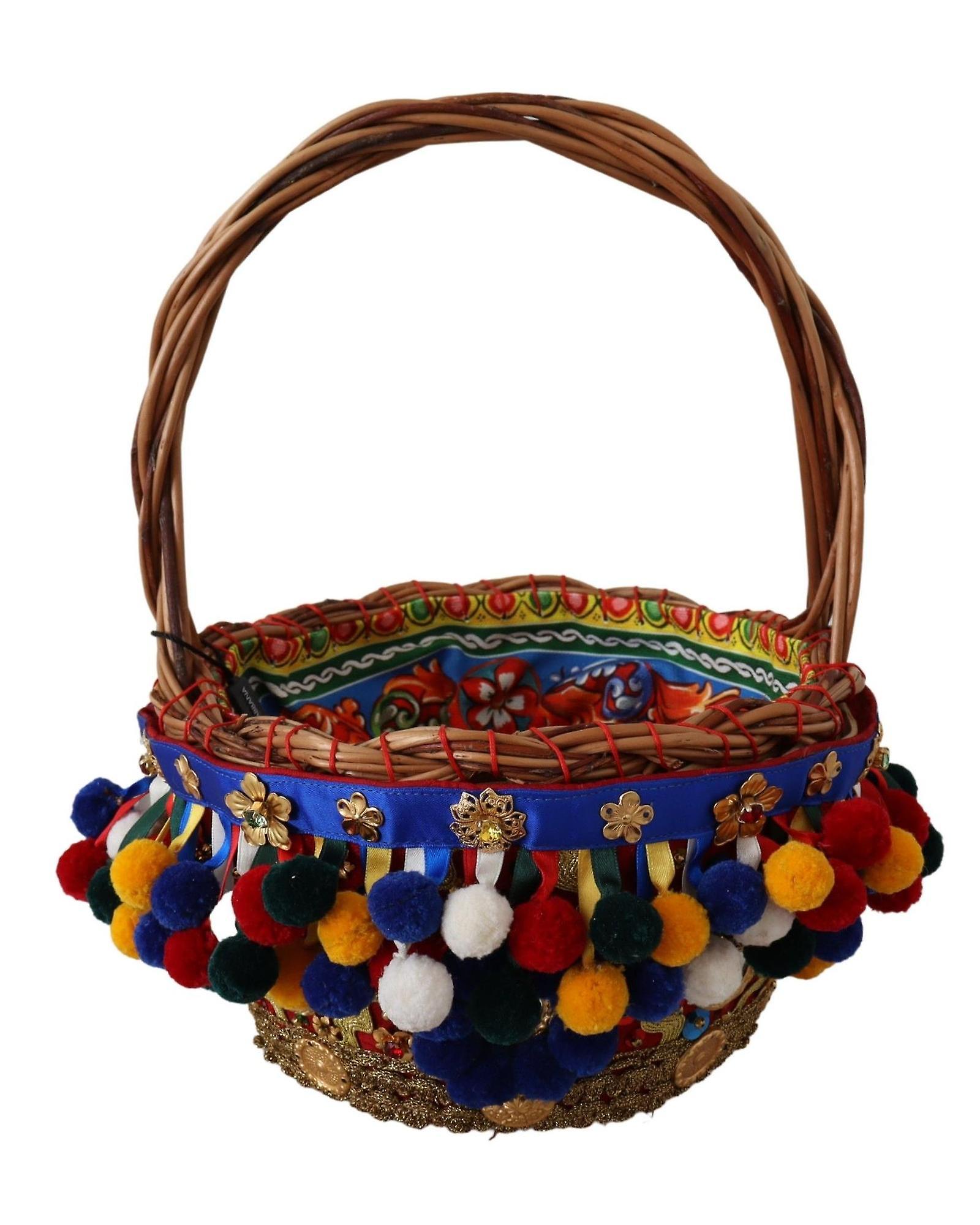 Dolce & Gabbana Gorgeous Cotton Embellished Basket Tote Bag