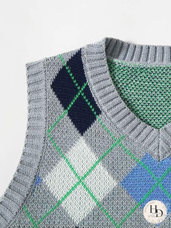 Argyle Pattern Crop Sweater Vest