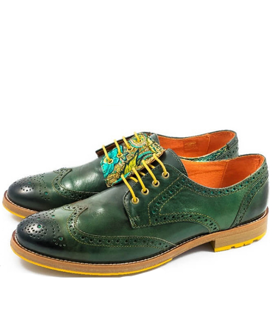 Retro Graphic Patchwork Strappy PU Leather Brogue Shoes
