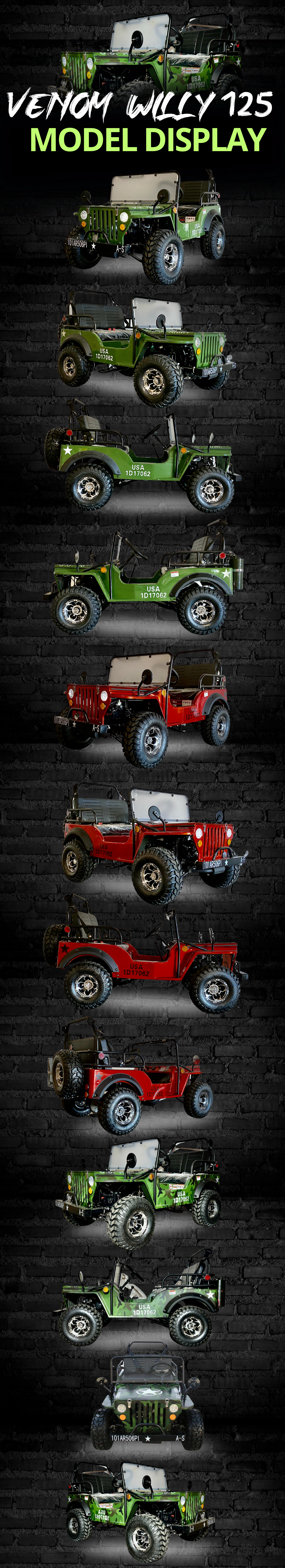Venom Willys 125cc Mini Jeep Display Model Photoshoot
