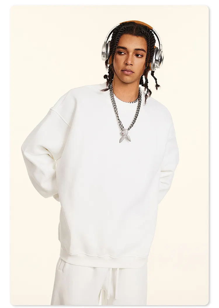 PASUXI Men's Plush Plus Velvet Round Neck Sweatshirt: Casual Solid Color Style huanwei