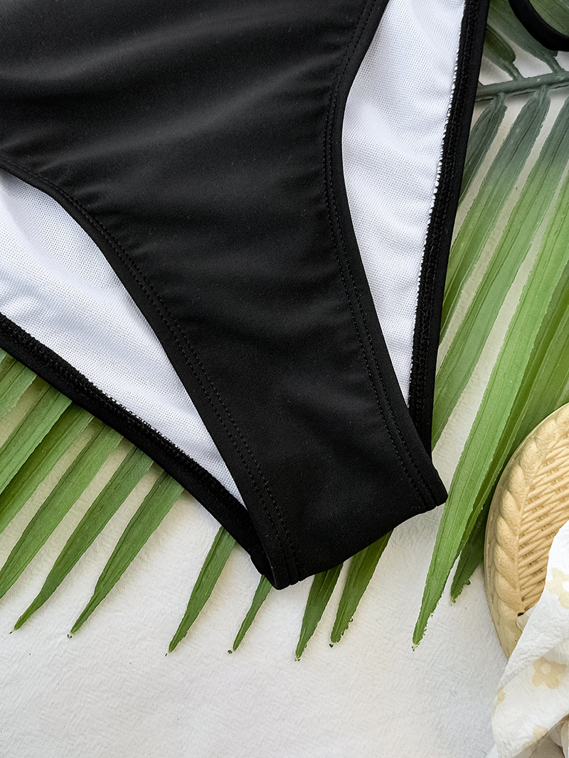 PASUXI Swimsuit Black White Detail Hem
