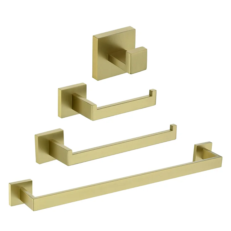 SFS-2001-GD 4-Piece Bath Hardware Set with 2 Towel Racks, Toilet Paper Holder and Towel Hook in Stainless Steel Brushed Gold