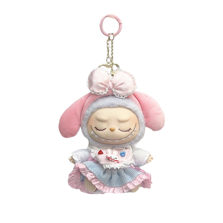 Modified Baby POP MART Labubu THEMONSTERS Sitting Party Pink Sweetheart Delightfully Sweet Hang Tag Box