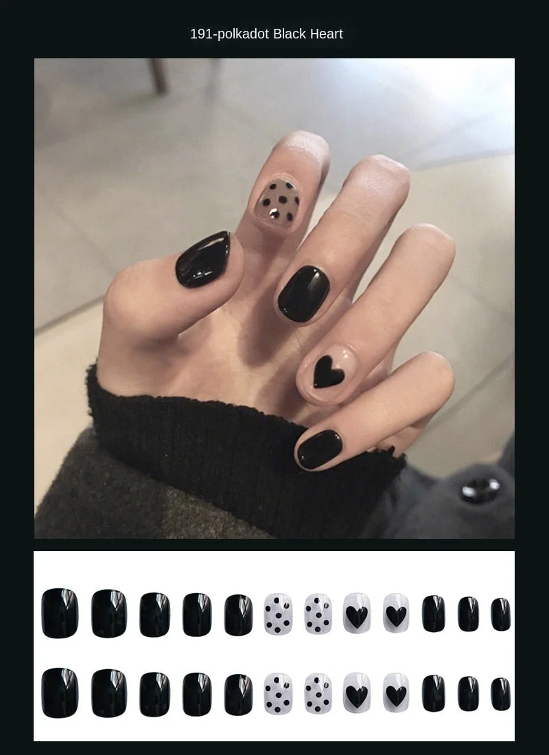 Nails Art Fake Nail Tips Press on Tipsy with Glue Coffin Stick Designs Clear Display Set Full Cover Artificial Short kiss square-Nail Inspo