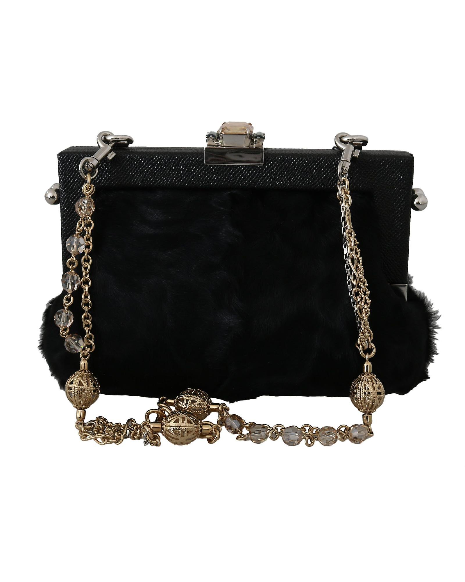 Dolce & Gabbana Fur Brocade Crystal Shoulder Purse