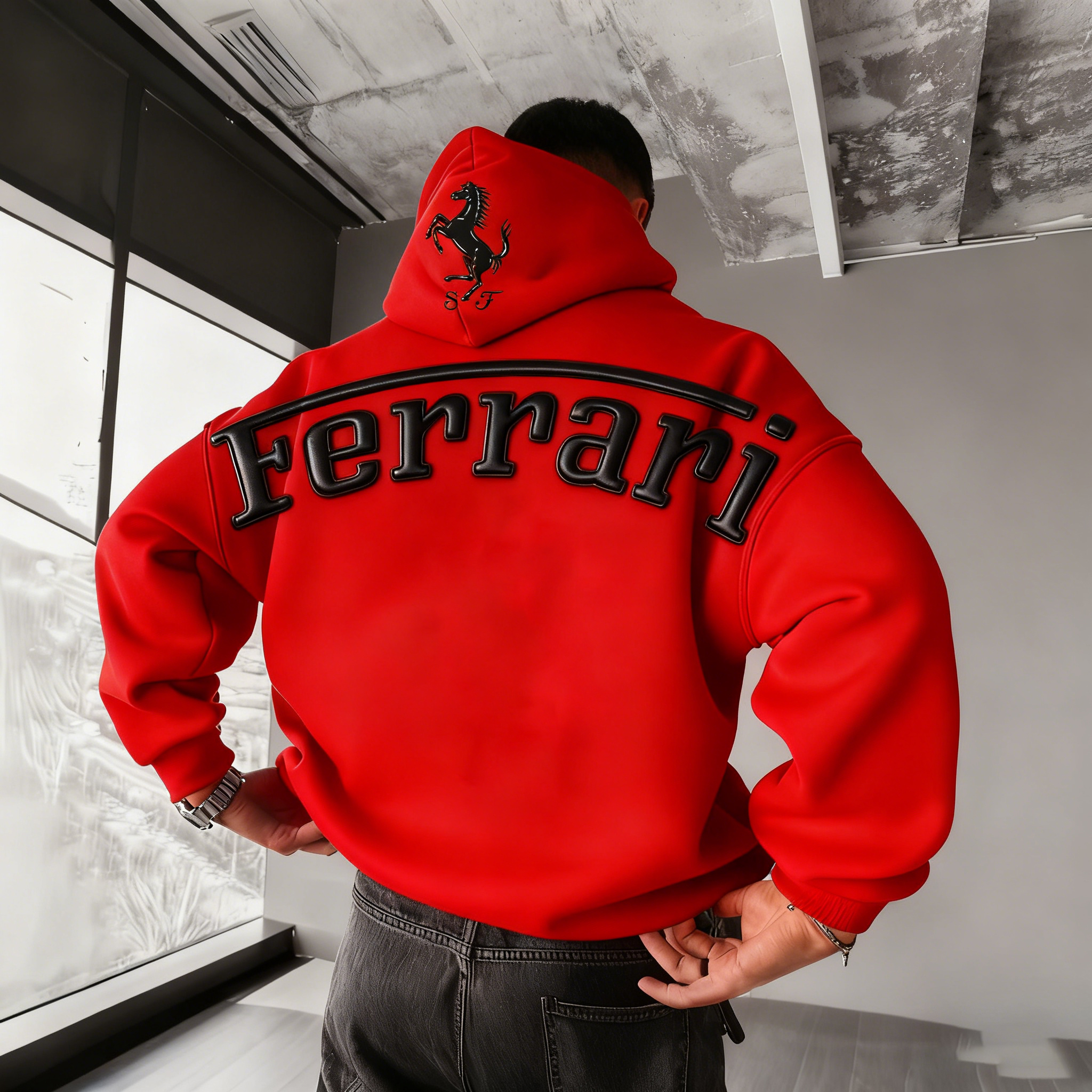 Puff Print Racing Style Oversized Casual Hoodie