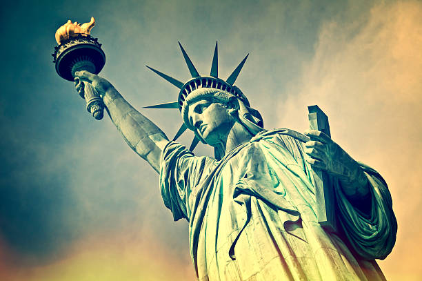 Close up of the statue of liberty, vintage process Close up of the statue of liberty, New York City, vintage process Statue of Liberty Details stock pictures, royalty-free photos & images