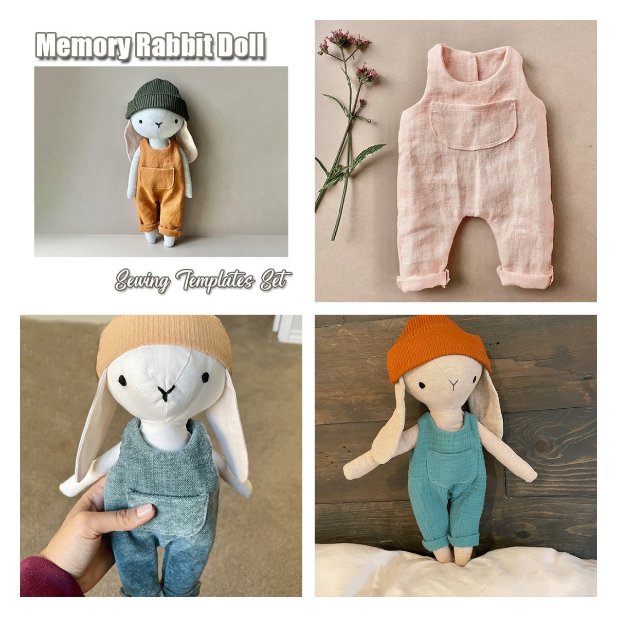 Memory Rabbit doll Sewing Templates Set & With Instructions