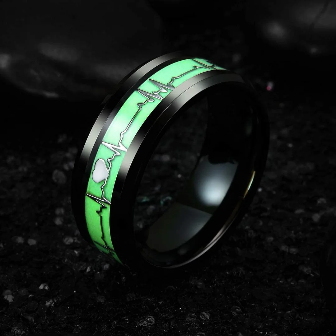 6MM 8MM Women's Or Men's Aurora Luminou Glow Tungsten Carbide Rings Carbon Fiber Hearthbeat