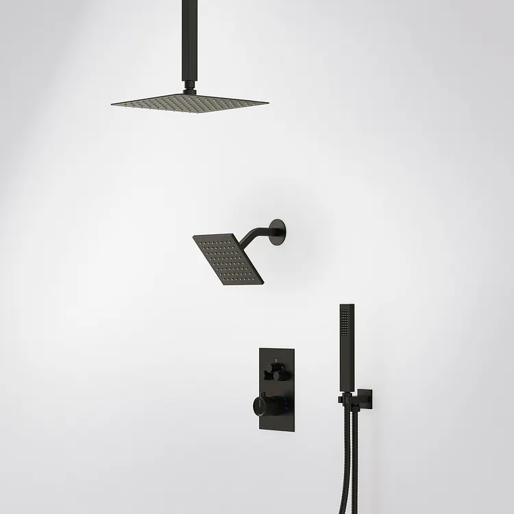 EVERSTEIN Ceiling-Mounted Thermostatic Shower System in Matte Black SFS1007-BK12
