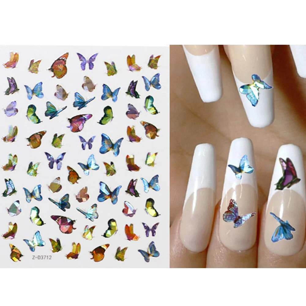 1pcs Holographic 3D Butterfly Designs Sticker Nail Decal DIY Slider for Manicure Nail Art Watermark Manicure Decoration-Nail Inspo