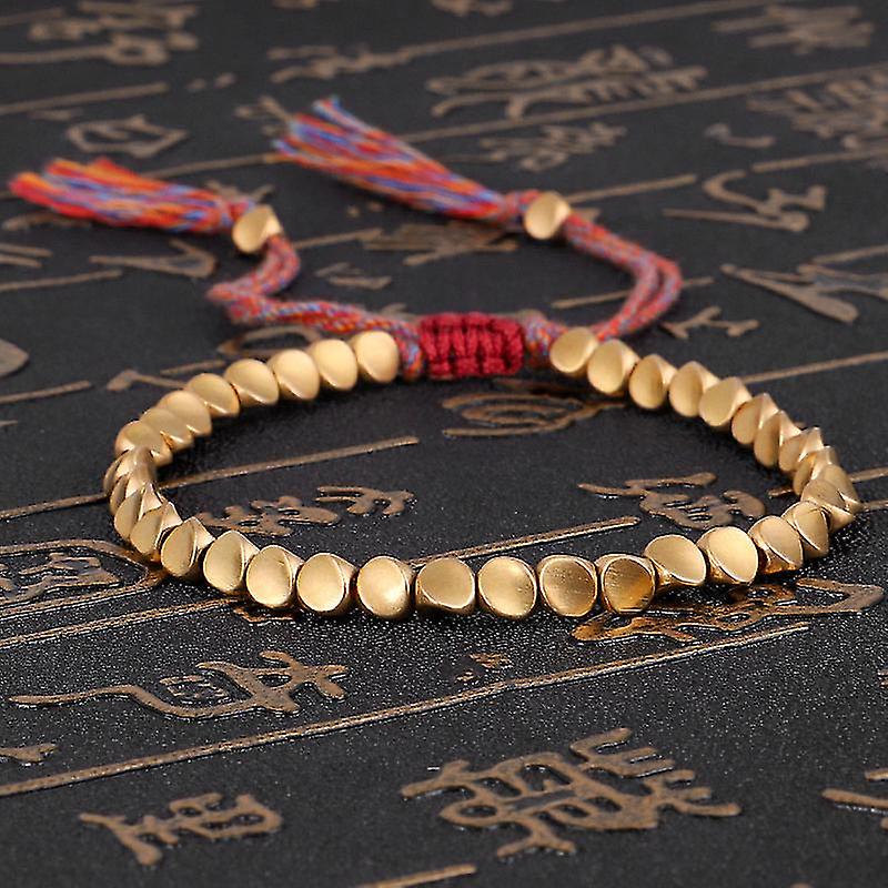 Handmade Tibetan Copper Bead Bracelet, Buddhist Woven Cotton Rope Carrying Bracelet, Protecting Good Luck Successful Amulet lin