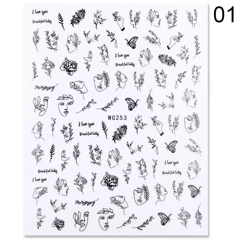 1PC 3D Nail Sticker Stick Figure Woman Face Pattern Special Transfer Picture Flowers Sliders Sticker DIY Nail Art Decoration