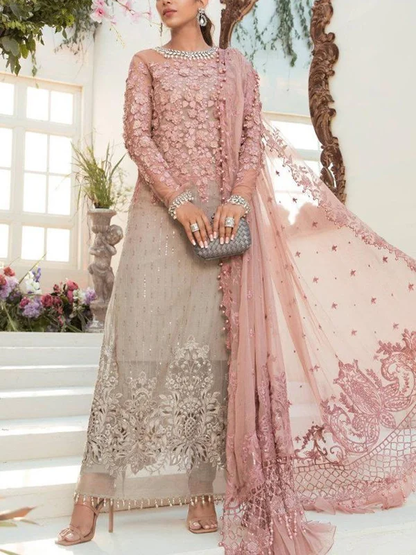 Round Neck Lace Long Sleeves Maxi Dress