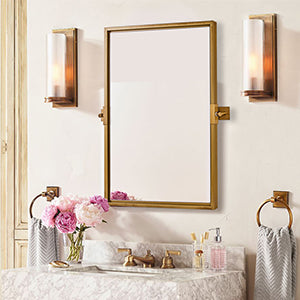 Moon Mirror Swivel Pivot Bathroom Vanity Mirror Modern Gold Rectangle Wall Mirror, Premium Pine Wood Frame Titling Mirrors Hangs Vertical