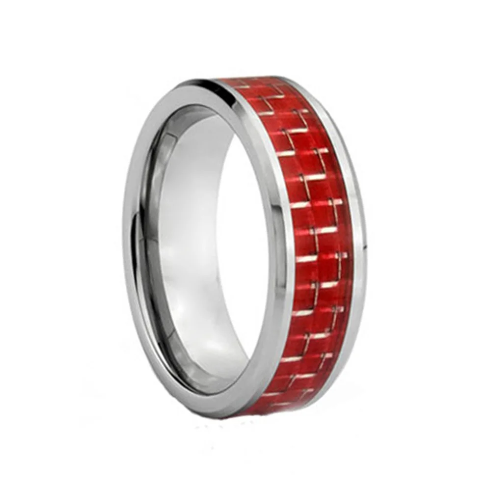 6MM 8MM Tungsten Carbide Inlaid Red Carbon Fiber Wedding Bands
