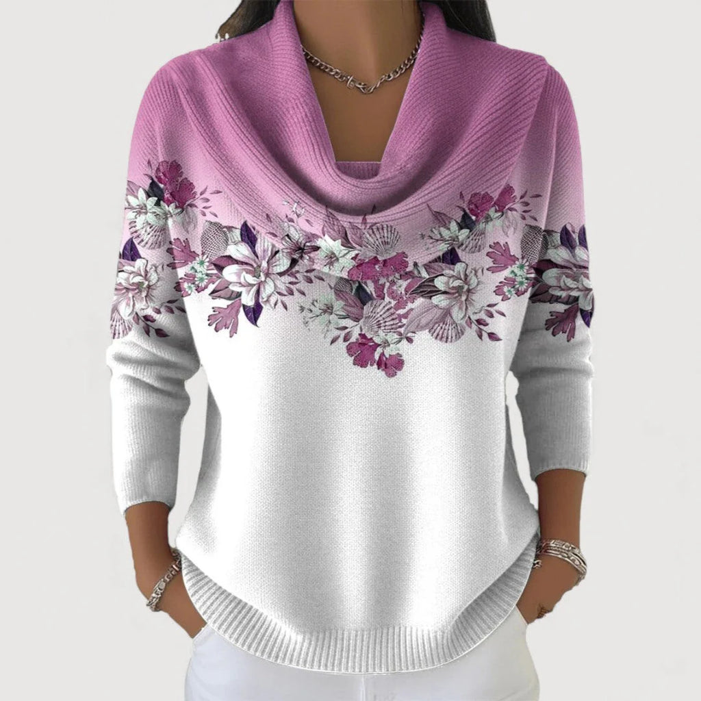 Women's sweater with floral trim on the neck