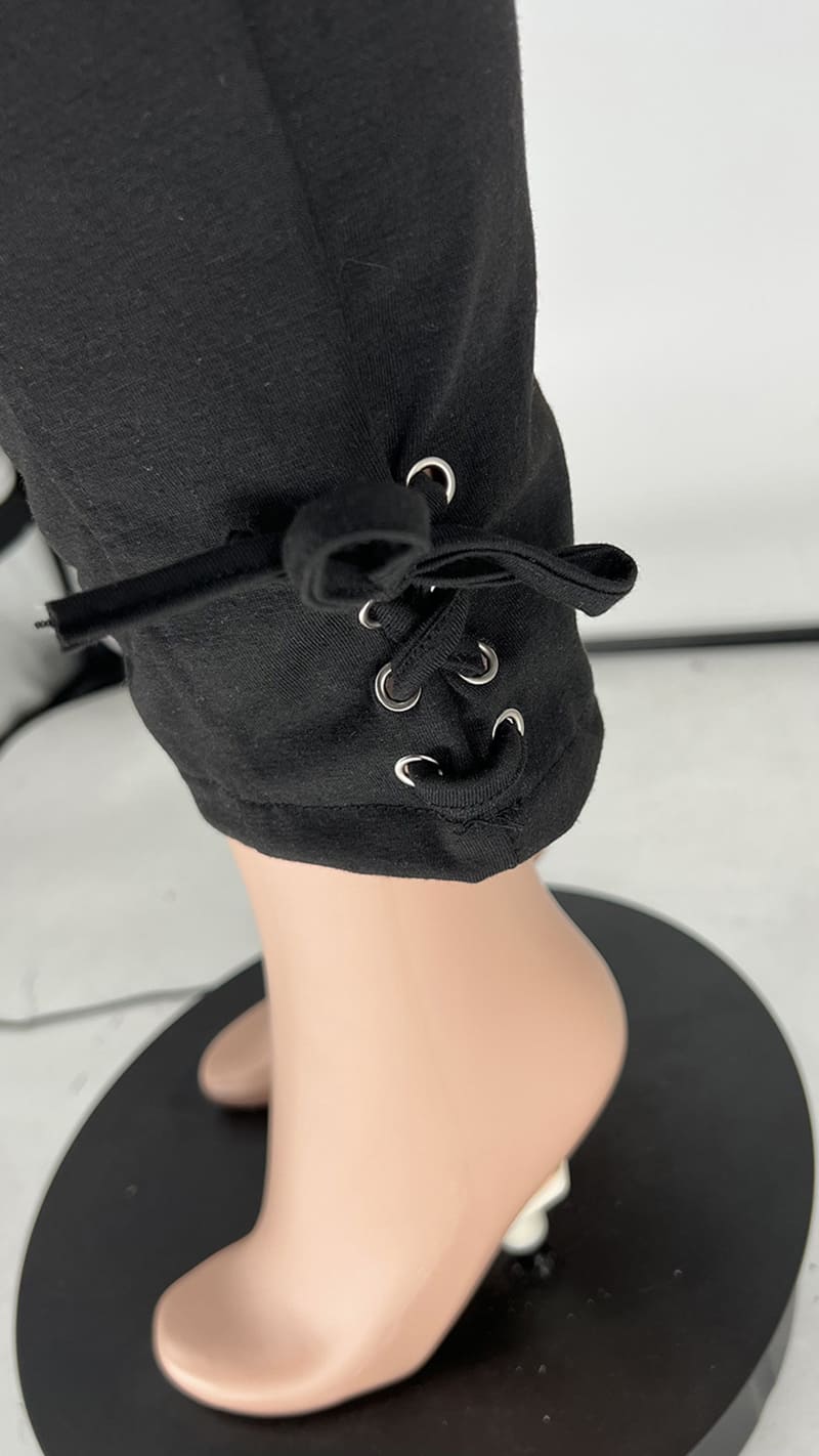 PASUXI Lounge Pants Black Detail Drawstring