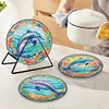 4PCS Diamond Painted Acrylic Dolphin Placemats Insulated Dish Mats with Holder