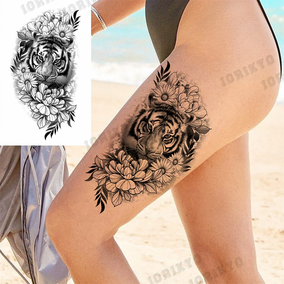 3D Skull Rose Flower Temporary Tattoos For Women Men Geometry Tiger Compass Mandala Fake Tattoo Washable Body Art Painting Tatoo