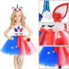 Kids Girls Independence Day with Bow Cartoon Festive Bow Tutu Dress