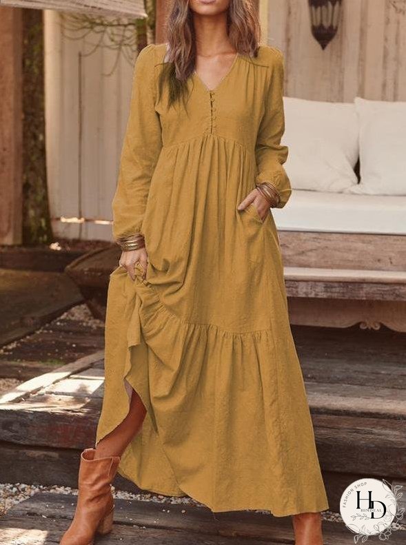 Casual Long-sleeved Dress With Big Swing