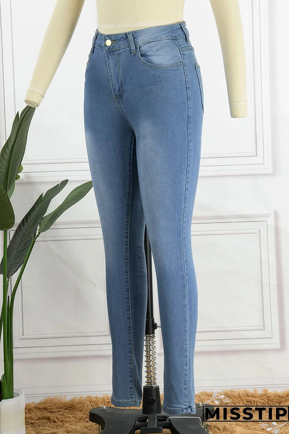 Black Fashion Casual Solid Patchwork High Waist Skinny Denim Jeans