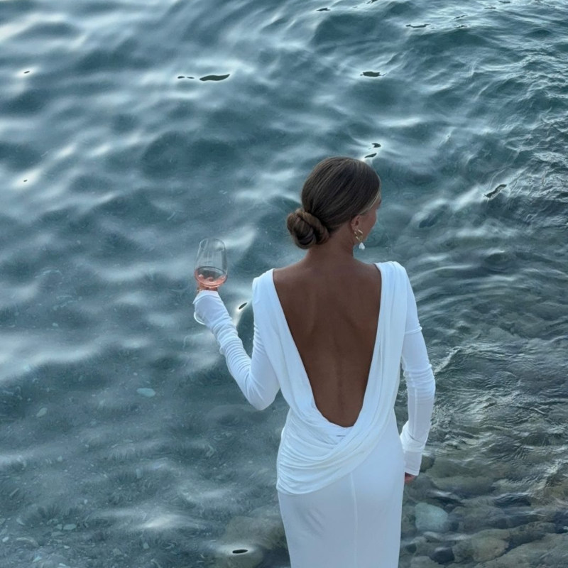 Fashion Solid Hollow Out Maxi Dress For Women Elegant Round Neck Long Sleeve Backless Slim Dresses 2025 New Female Evening Gowns