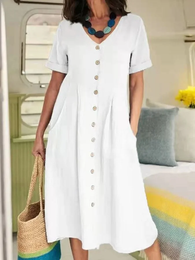 Robe élégante décontractée en coton et lin pour femmes