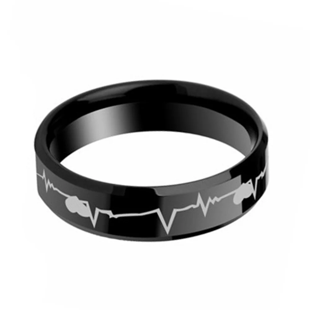 6MM 8MM Black Tungsten Heartbeats Of Love Couple Wedding Bands