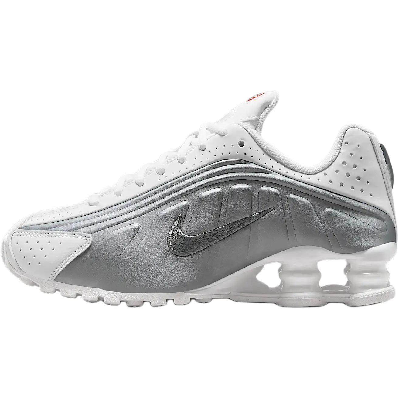 Nike Shox R4 Anti Slip Wear Resistant Low Top Kids' Running Shoes Silver White Teenagers