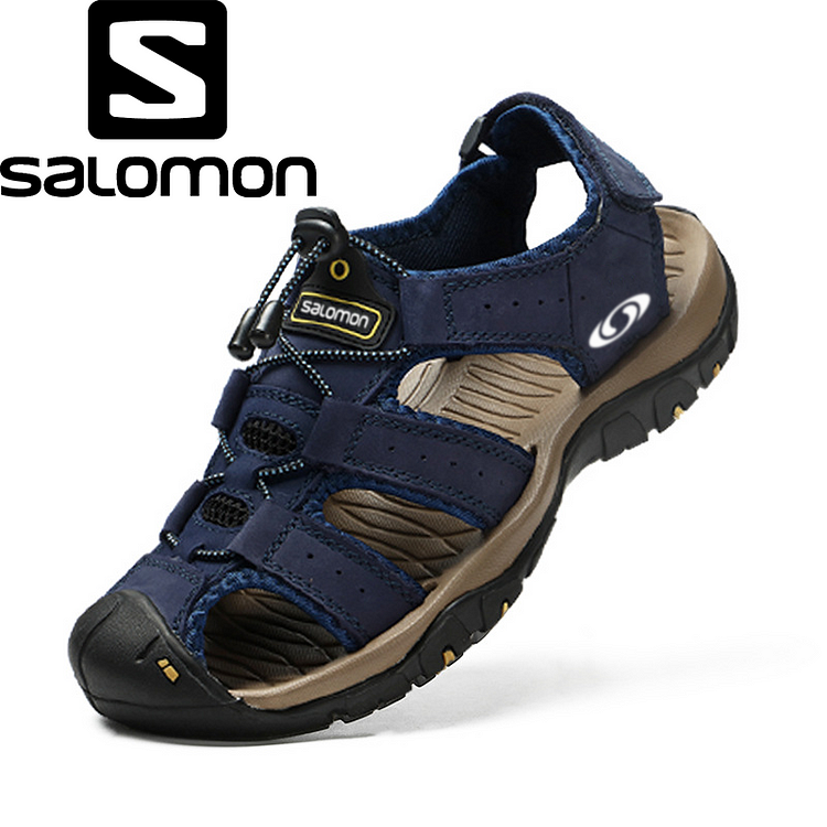 Sandálias de praia masculinas Salomon® para caminhada em couro. Calçados masculinos para atividades ao ar livre. Sandálias respiráveis ​​para pesca. 2024.
