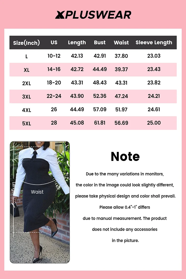 Plus Size Business Casual Black Shirt Collar Long Sleeve Split Midi Dresses [Pre-Order]